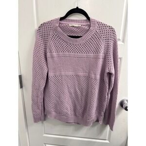 Prana Lavender Purple Organic Cotton Pointelle Open Knit Pullover Sweater medium